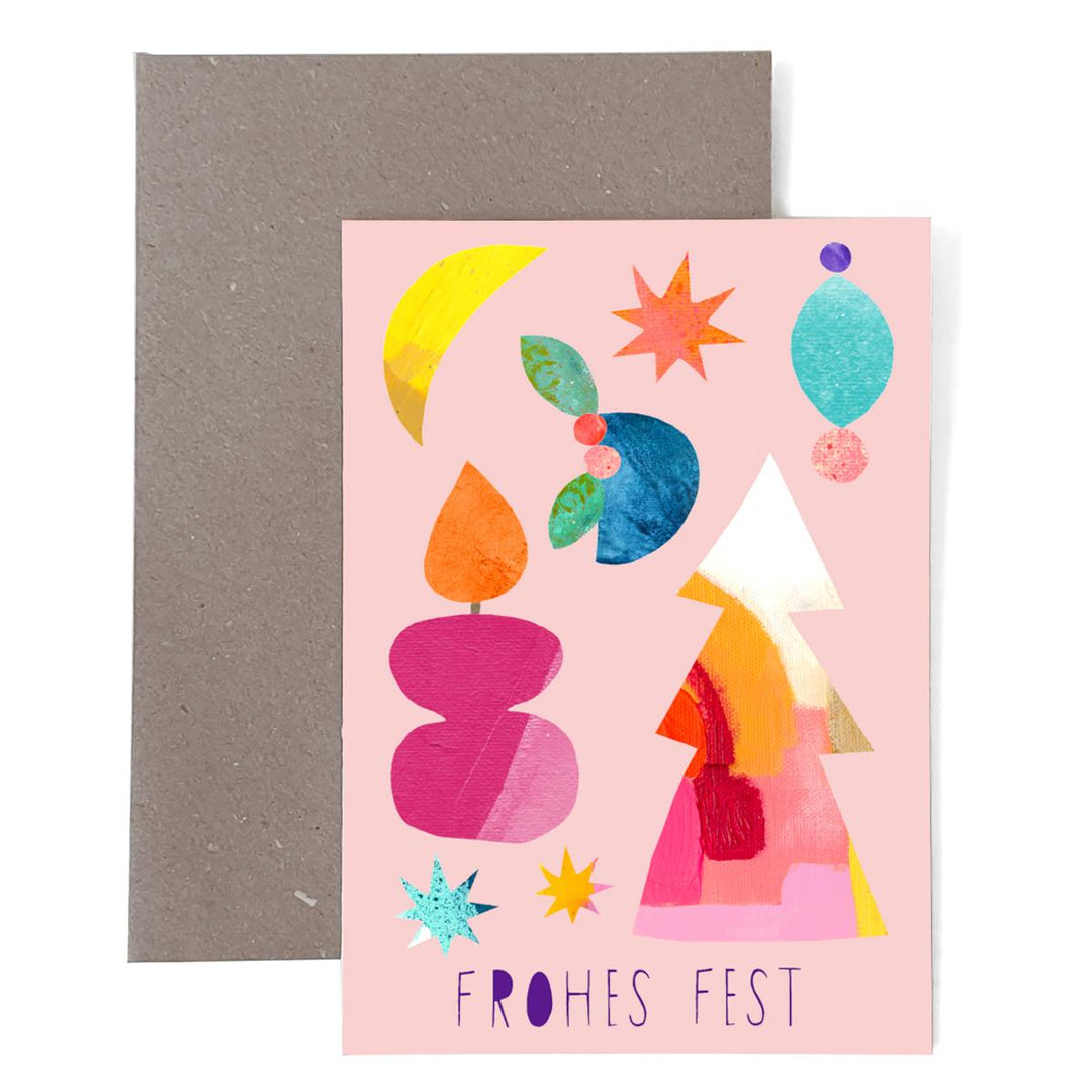 Weihnachtskarte *Frohes Fest* (Klappkarte, rosa)