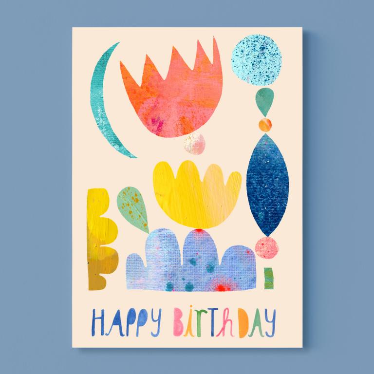 Geburtstagskarte *Happy Birthday* (mit Blumenmuster)