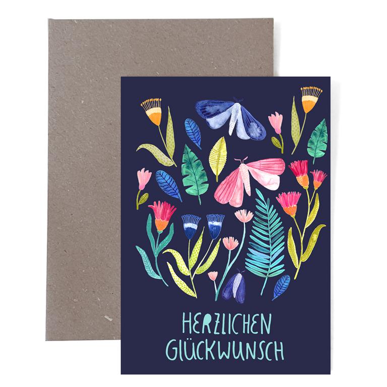 Klappkarte zum Geburtstag *Herzlichen Glückwunsch* mit Blumen