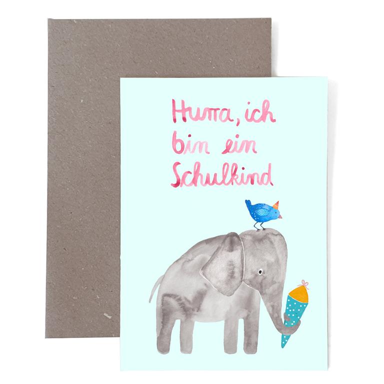 Klappkarte zur Einschulung *Schulkind* mit Elefant