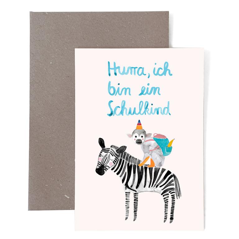 Klappkarte zur Einschulung *Schulkind* mit Zebra