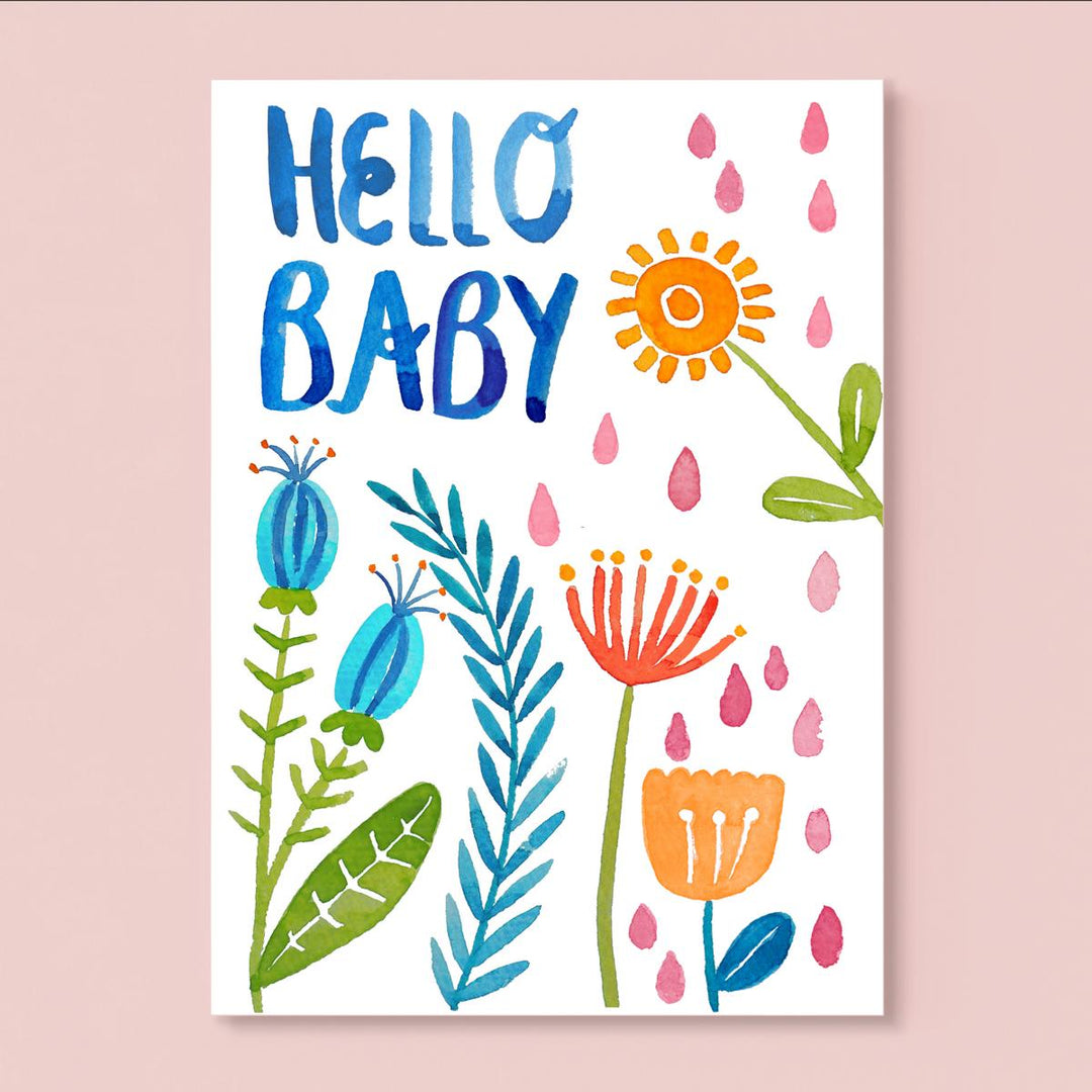 Karte zur Geburt *Hello Baby* mit Blumen