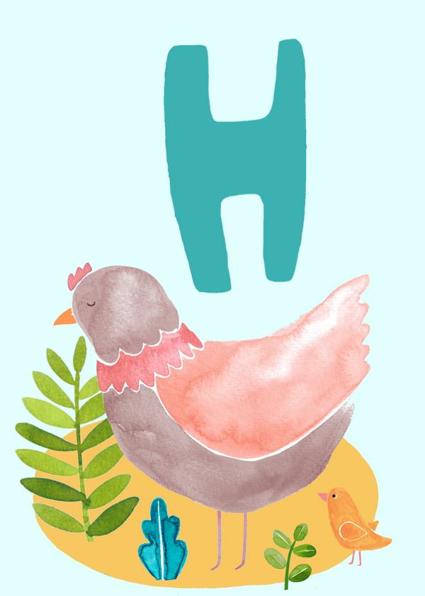 ABC Karte "H wie Huhn* (Tier ABC)